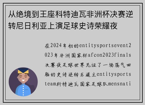从绝境到王座科特迪瓦非洲杯决赛逆转尼日利亚上演足球史诗荣耀夜
